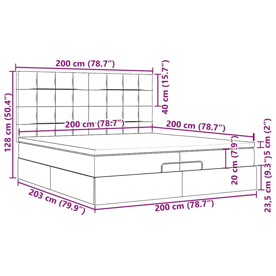 Cadre de lit ottoman avec matelas taupe 200x200cm tissu - 18
