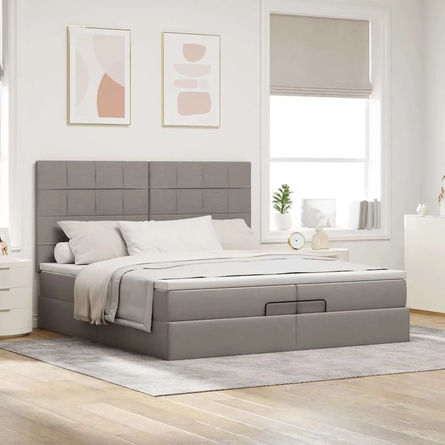 Cadre de lit ottoman avec matelas taupe 200x200cm tissu - 4