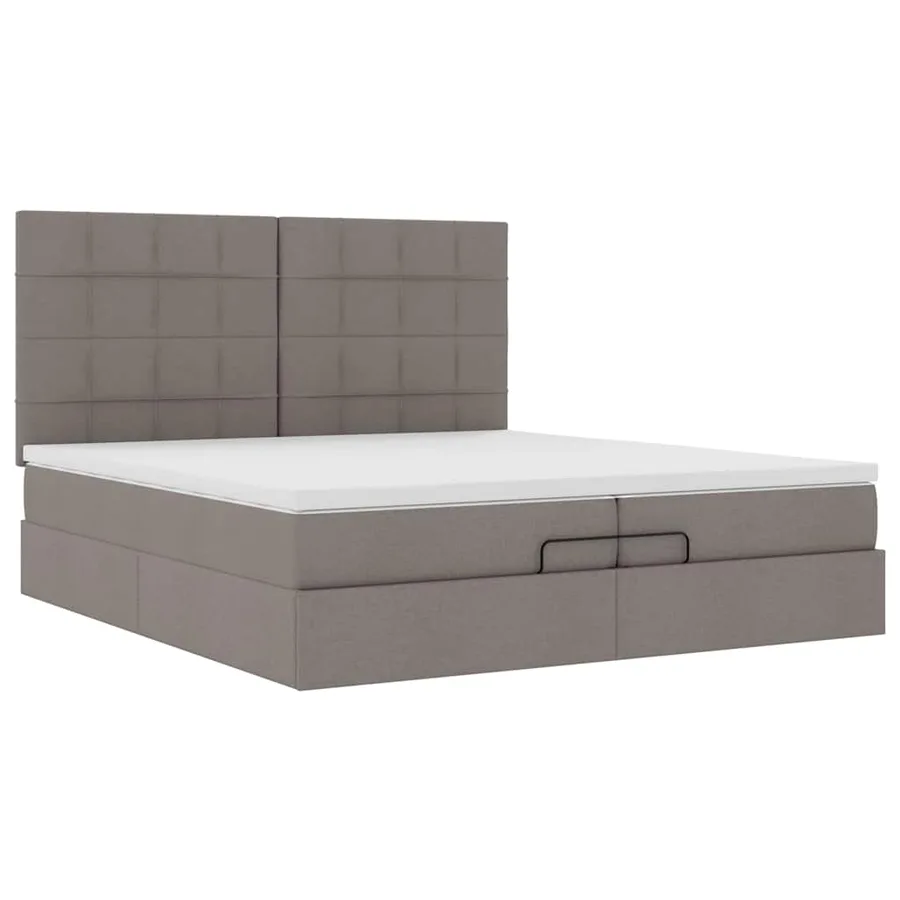 Cadre de lit ottoman avec matelas taupe 200x200cm tissu - 7