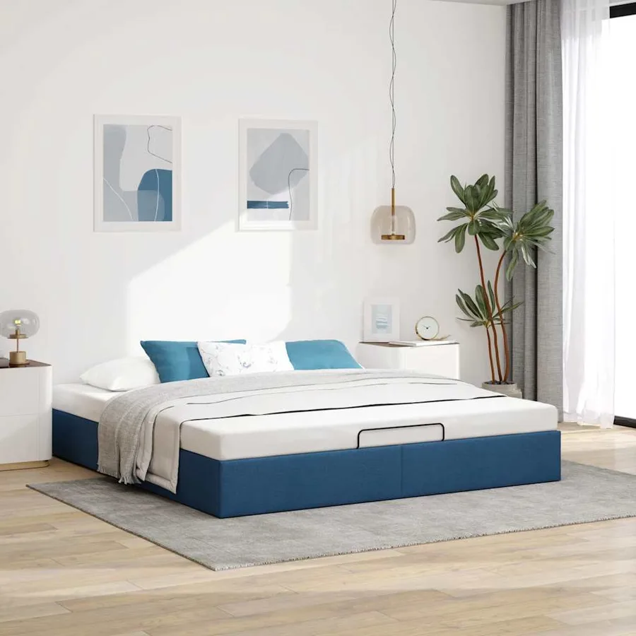 Cadre de lit ottoman sans matelas bleu 200x200 cm tissu - 3