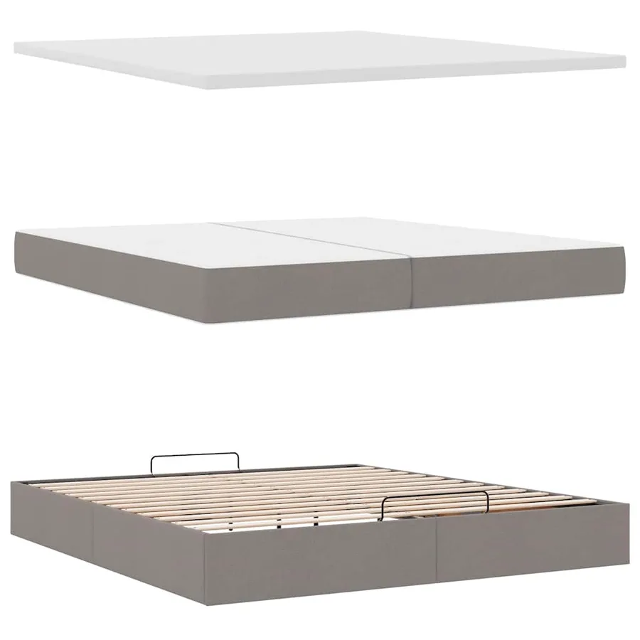 Cadre de lit ottoman avec matelas taupe 200x200 cm tissu - 8