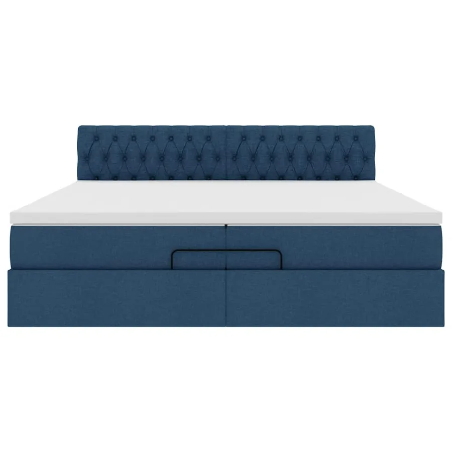 Cadre de lit ottoman avec matelas bleu 200x200 cm tissu - 7