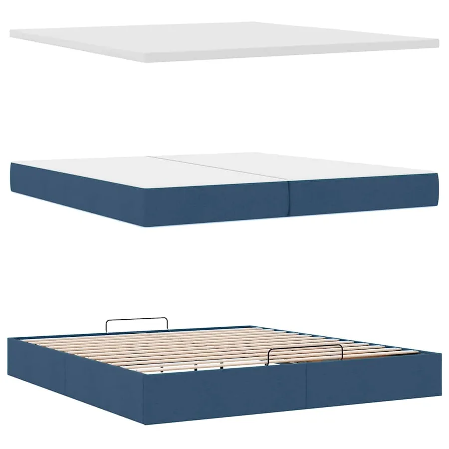 Cadre de lit ottoman avec matelas bleu 200x200cm tissu - 8