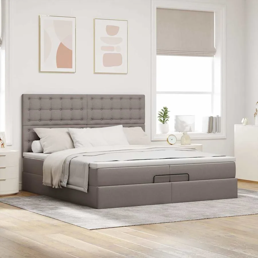 Cadre de lit ottoman avec matelas taupe 200x200cm tissu - 4