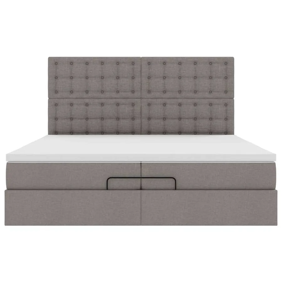 Cadre de lit ottoman avec matelas taupe 200x200cm tissu - 8
