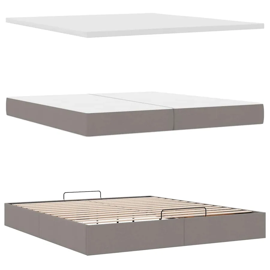 Cadre de lit ottoman avec matelas taupe 200x200cm tissu - 9