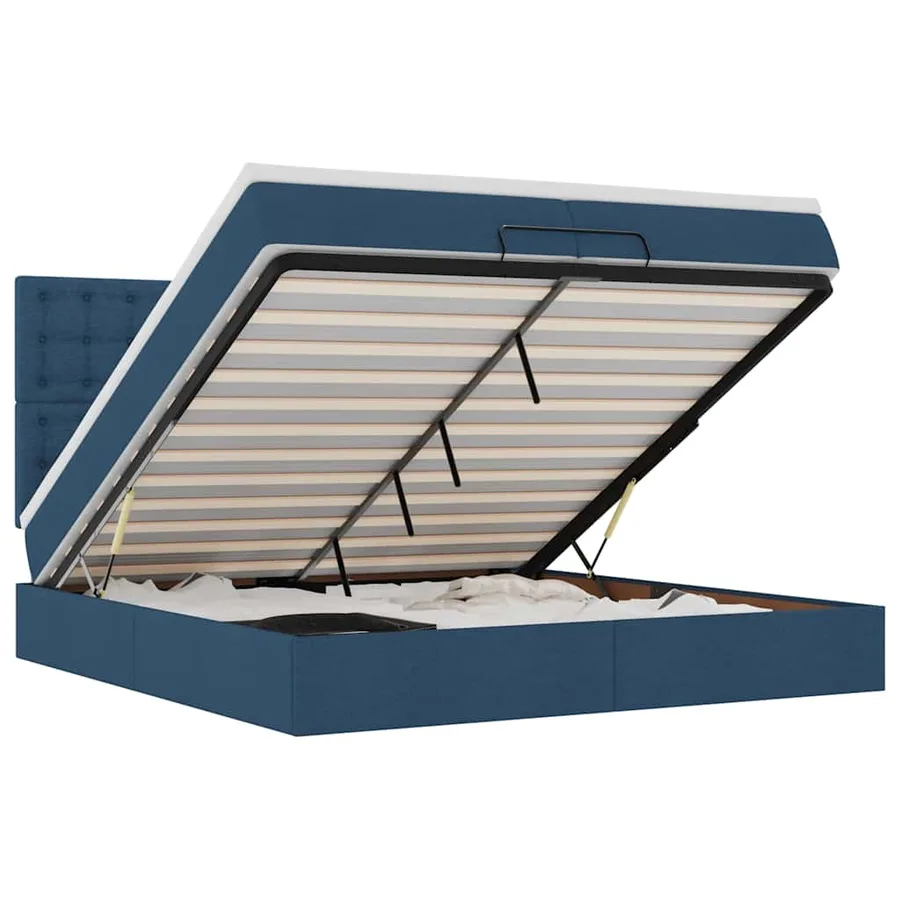 Cadre de lit ottoman avec matelas bleu 200x200cm tissu - 2