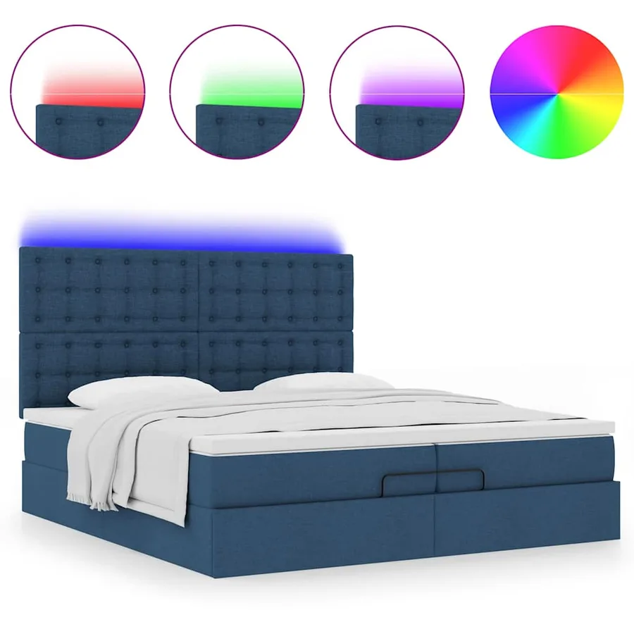 Cadre de lit ottoman avec matelas bleu 200x200cm tissu - 5