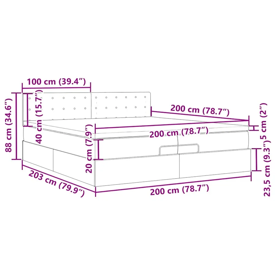 Cadre de lit ottoman avec matelas taupe 200x200 cm tissu - 16