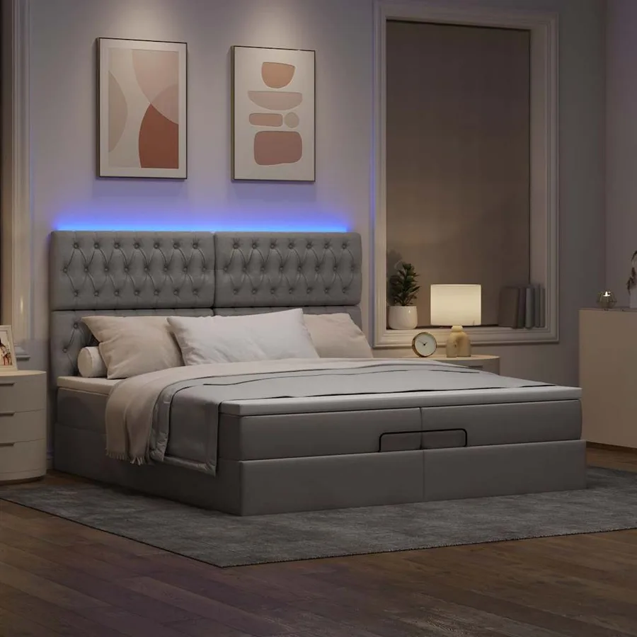 Cadre de lit ottoman avec matelas taupe 200x200cm tissu - 3