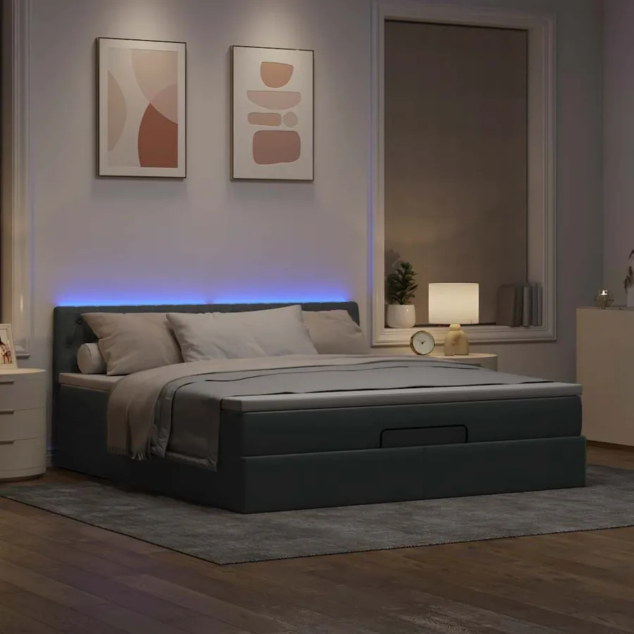Lit ottoman avec matelas et LED Gris clair 180x200 cm tissu - 3