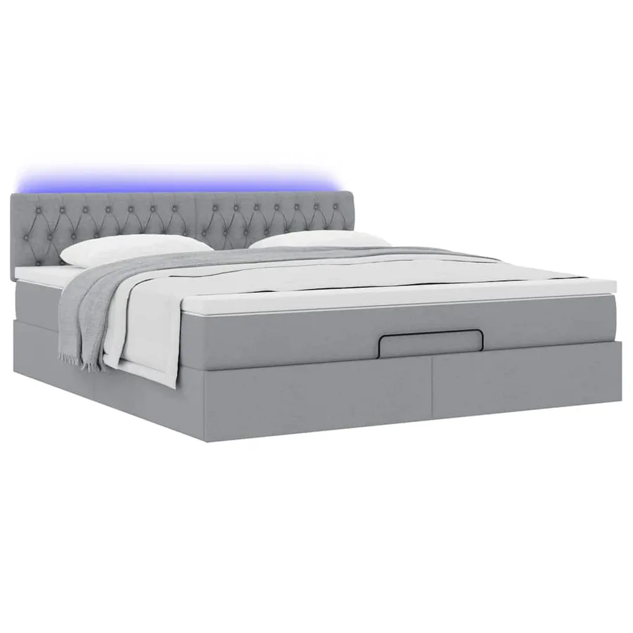 Lit ottoman avec matelas et LED Gris clair 180x200 cm tissu - 5