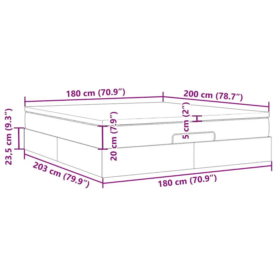 Cadre de lit ottoman et matelas gris clair 180x200 cm tissu - 17
