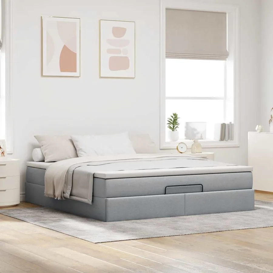 Cadre de lit ottoman et matelas gris clair 180x200 cm tissu - 3