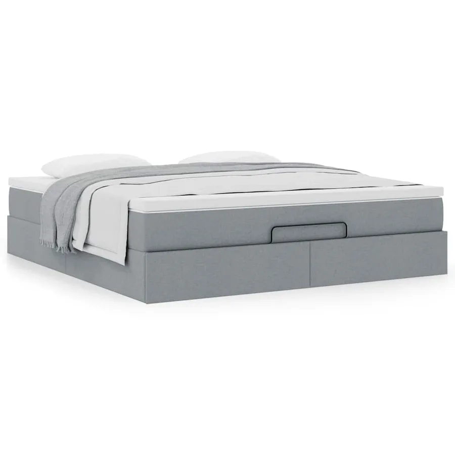 Cadre de lit ottoman et matelas gris clair 180x200 cm tissu - 4