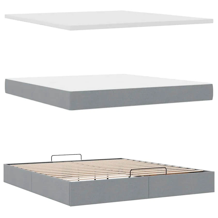 Cadre de lit ottoman et matelas gris clair 180x200 cm tissu - 8