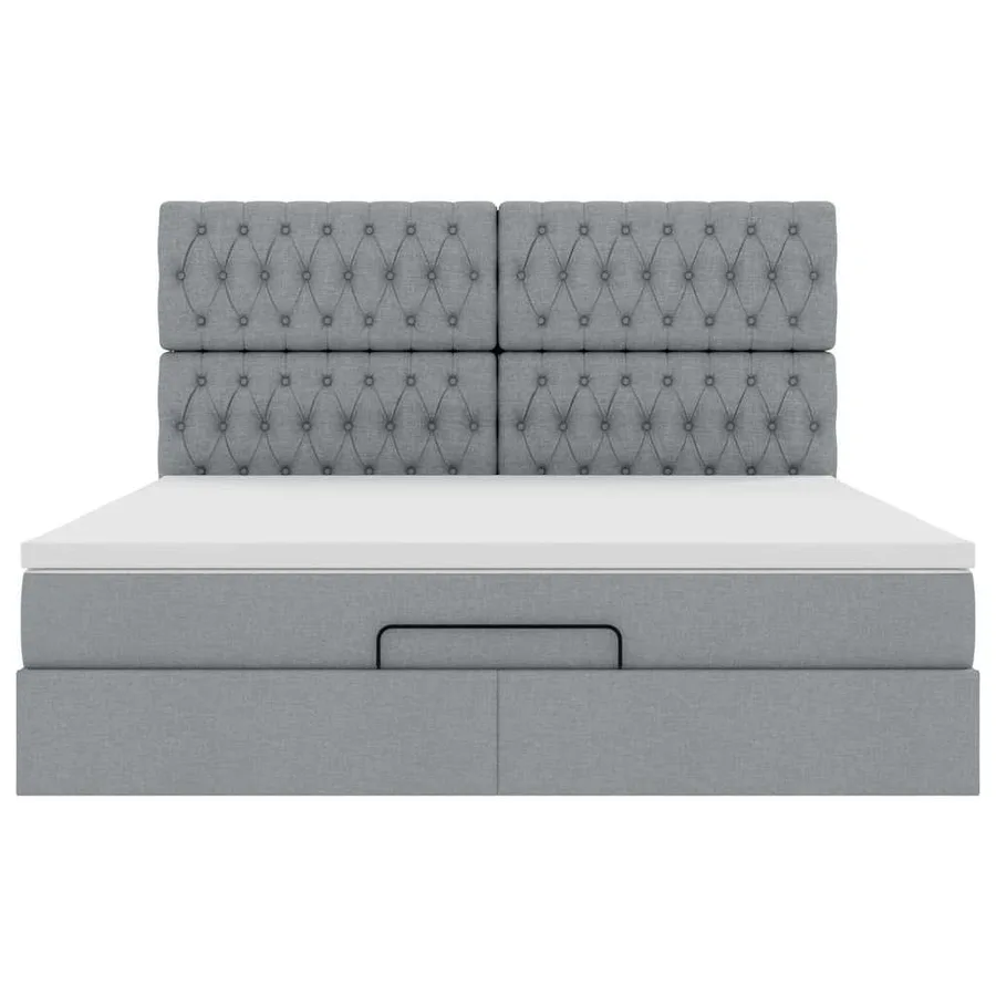 Cadre de lit ottoman et matelas gris clair 180x200 cm tissu - 8