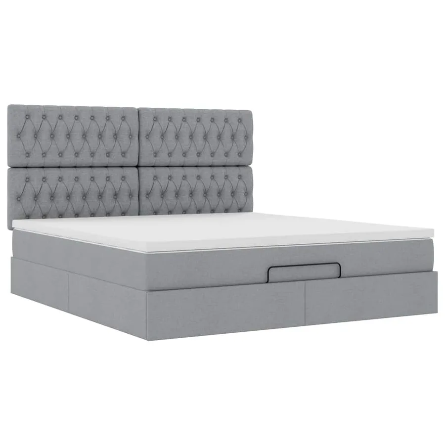 Cadre de lit ottoman et matelas gris clair 180x200 cm tissu - 6