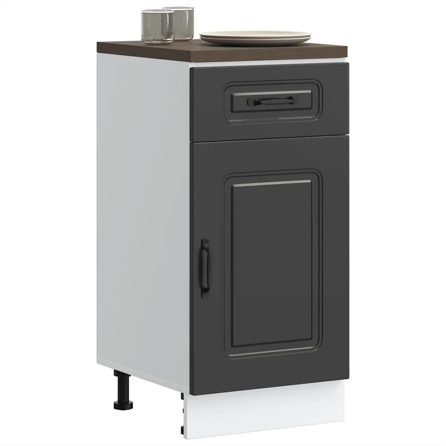 Armoire de cuisine Kalmar noir bois d'ingénierie