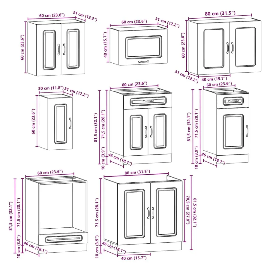Ensemble d'armoires cuisine 8pcs Kalmar blanc bois d'ingénierie - 8