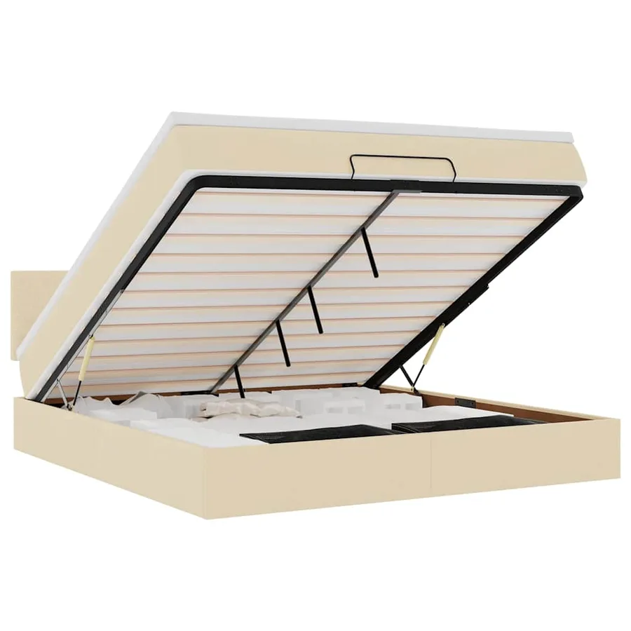 Lit ottoman avec matelas et LED crème 180x200cm tissu - 2