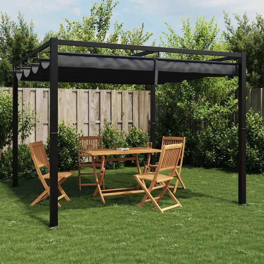 Tonnelle de jardin avec toit rétractable anthracite 3x3 m acier - 2