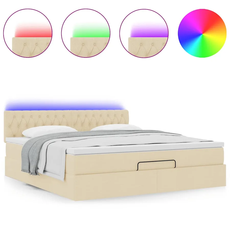 Lit ottoman avec matelas et LED crème 180x200cm tissu - 4