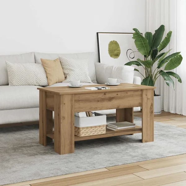 Table basse chêne artisanal 101x49x52 cm bois d'ingénierie