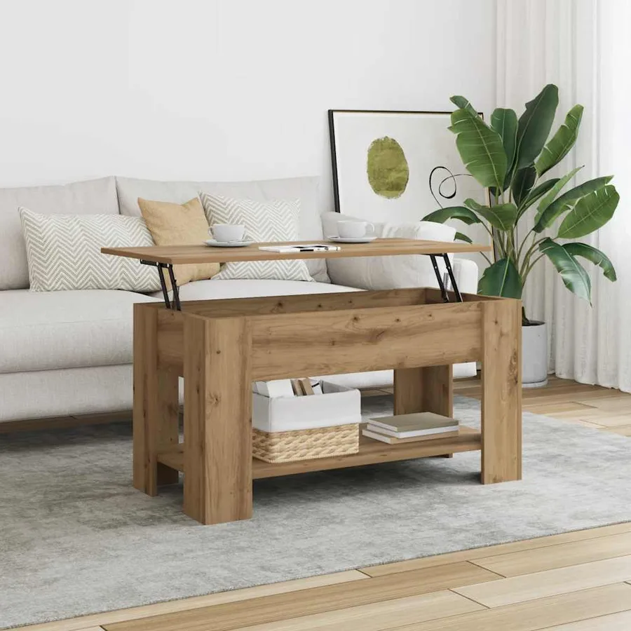 Table basse chêne artisanal 101x49x52 cm bois d'ingénierie - 3