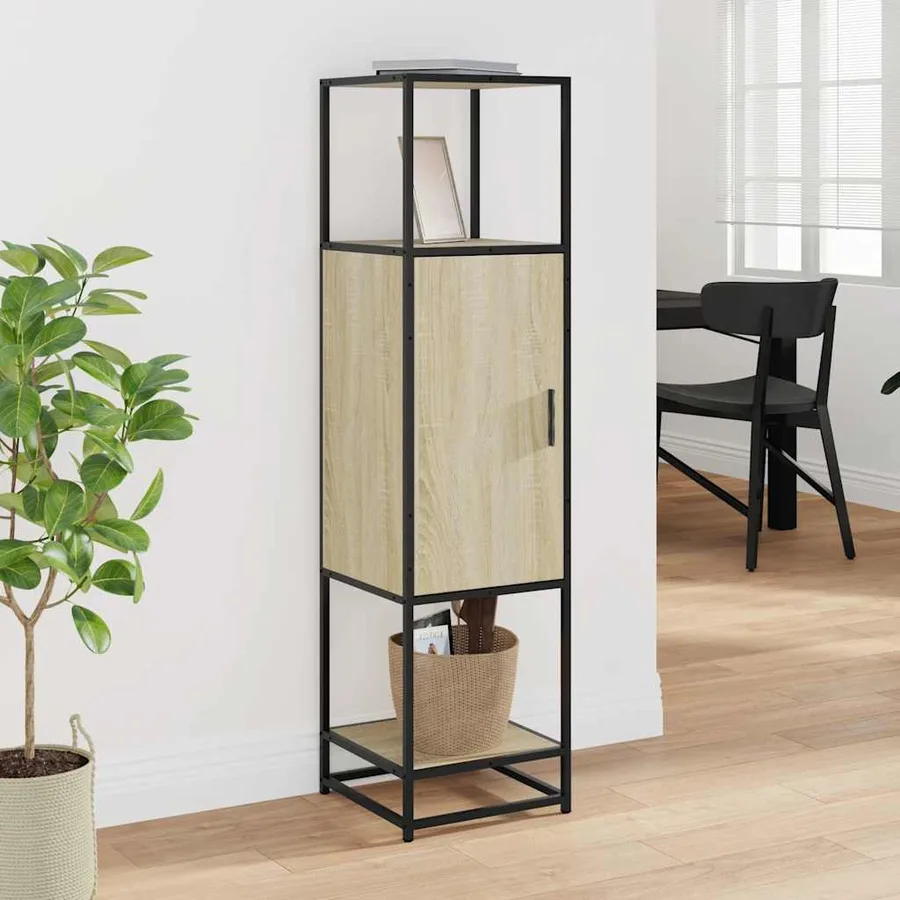 Buffet haut chêne sonoma 35,5x35x139 cm bois d'ingénierie métal - 3