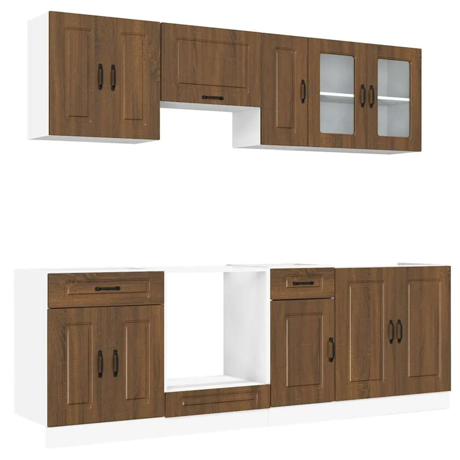 Ensemble de 8 meubles de cuisine en bois d'ingénierie "Kalmar" en chêne brun - 2