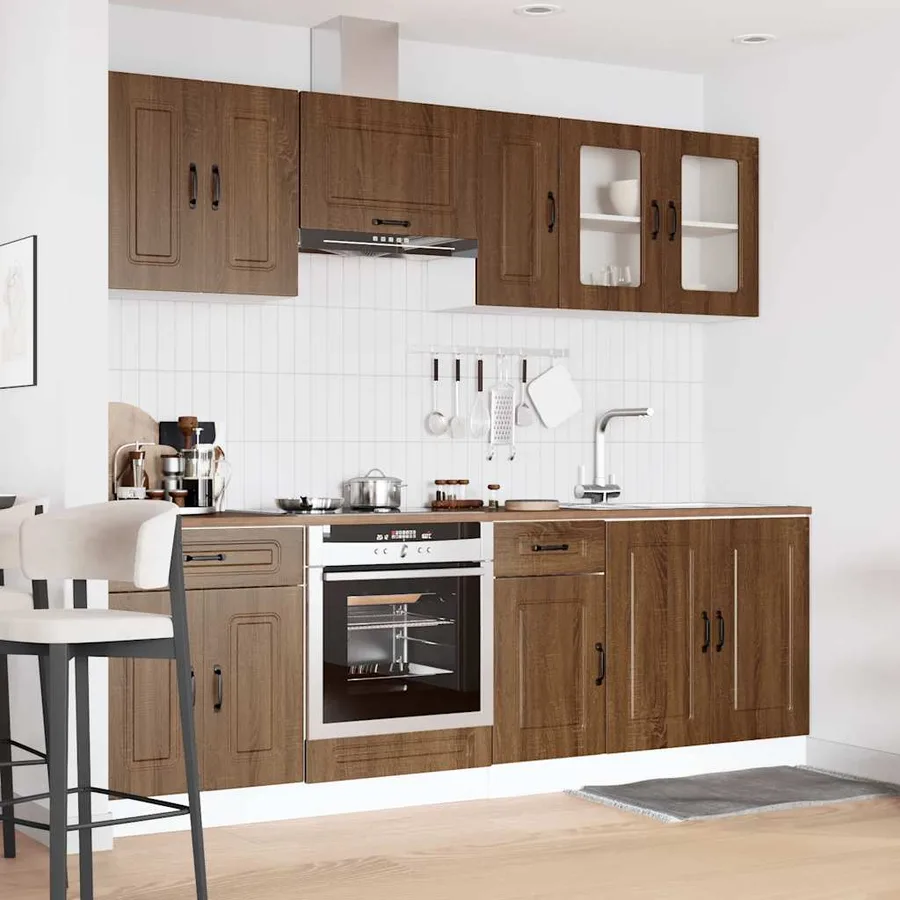Ensemble de 8 meubles de cuisine en bois d'ingénierie "Kalmar" en chêne brun - 3