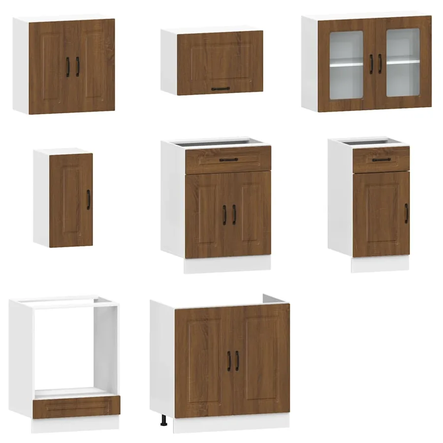 Ensemble de 8 meubles de cuisine en bois d'ingénierie "Kalmar" en chêne brun - 4