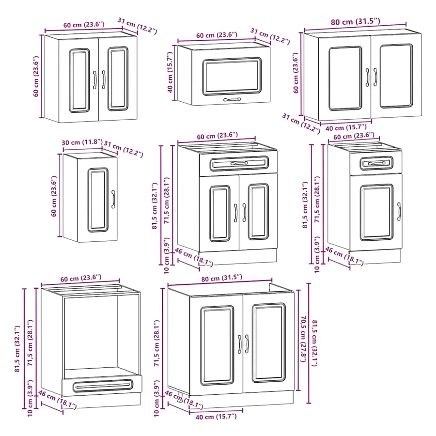 Ensemble d'armoires de cuisine 8 pcs Kalmar blanc brillant - 8