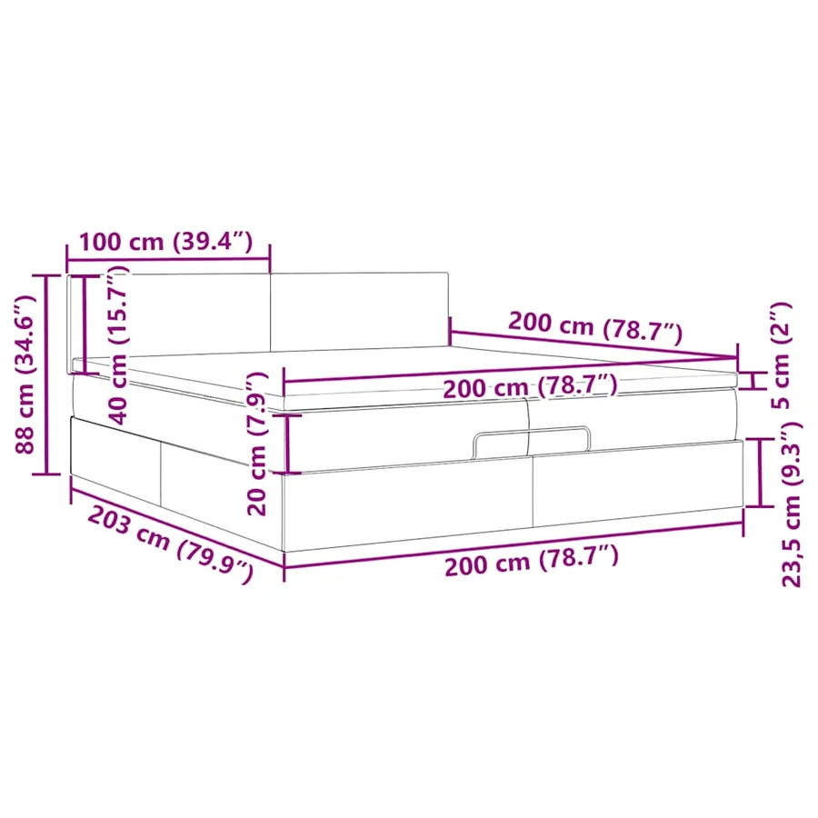 Cadre de lit ottoman avec matelas crème 200x200cm tissu - 18
