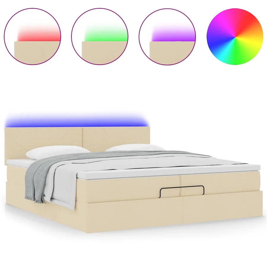 Cadre de lit ottoman avec matelas crème 200x200cm tissu - 5