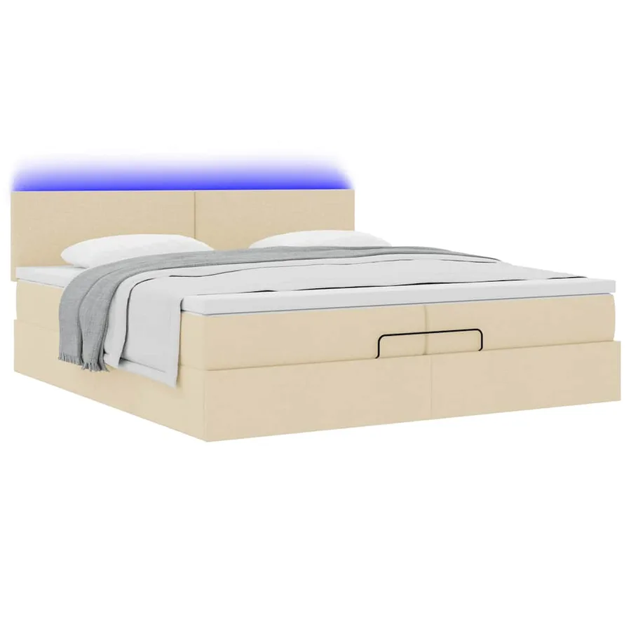 Cadre de lit ottoman avec matelas crème 200x200cm tissu - 6