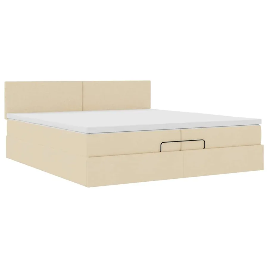 Cadre de lit ottoman avec matelas crème 200x200cm tissu - 7