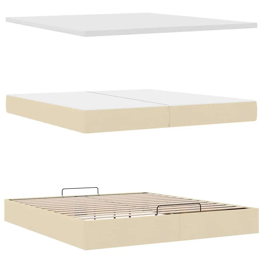Cadre de lit ottoman avec matelas crème 200x200cm tissu - 12