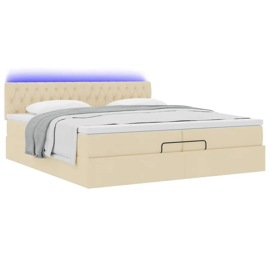 Cadre de lit ottoman avec matelas crème 200x200cm tissu - 6