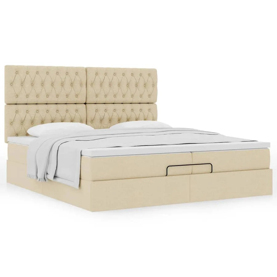 Cadre de lit ottoman avec matelas crème 200x200cm tissu - 5
