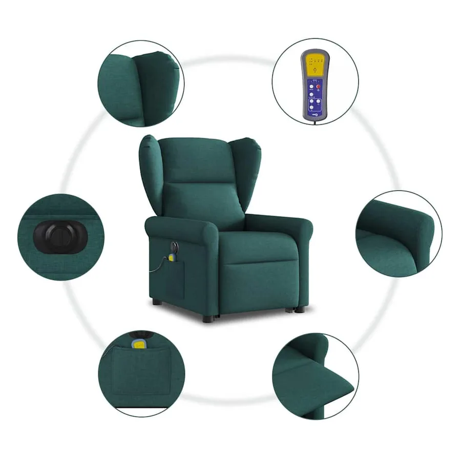 Fauteuil inclinable de massage électrique Vert foncé Tissu - 11