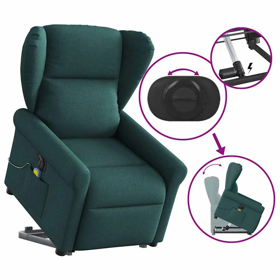 Fauteuil inclinable de massage électrique Vert foncé Tissu - 8