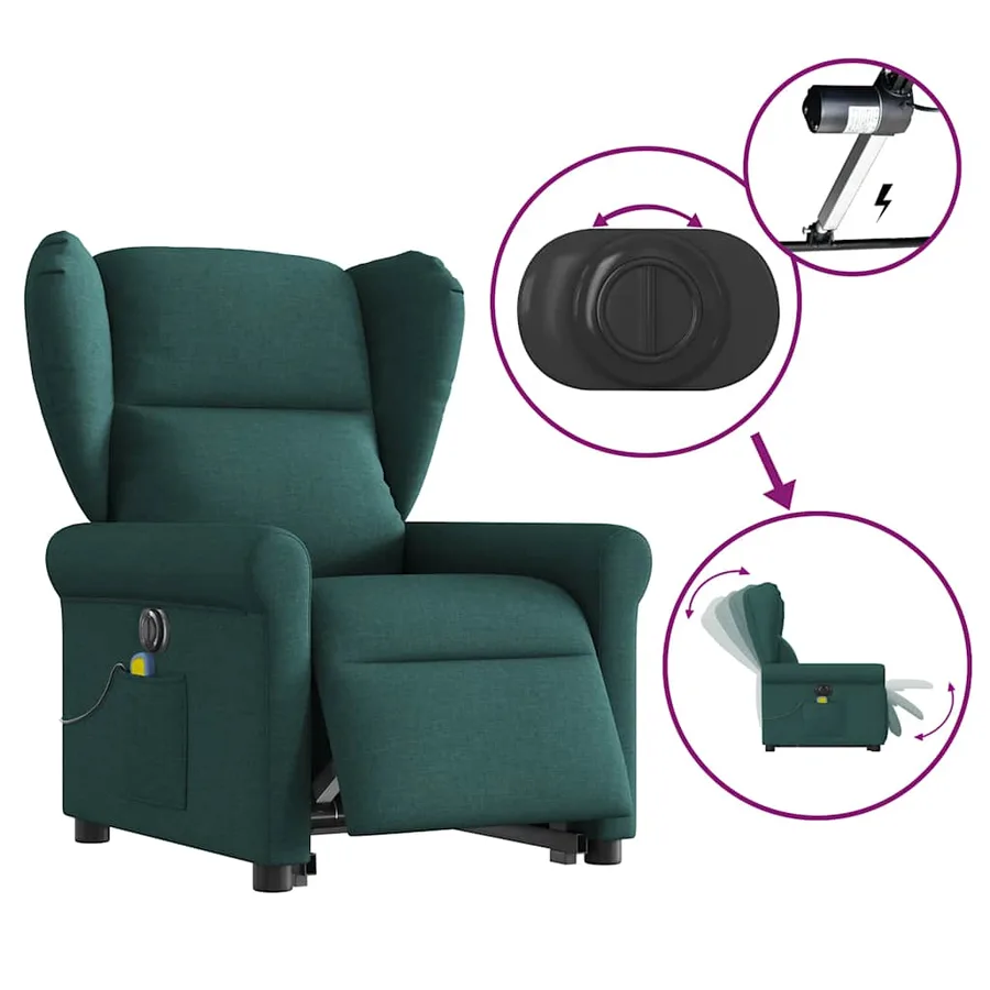 Fauteuil inclinable de massage électrique Vert foncé Tissu - 9