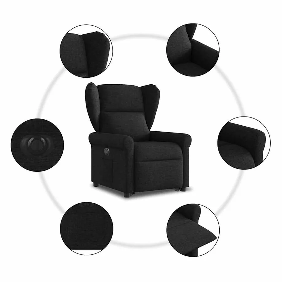 Fauteuil inclinable électrique noir tissu - 11