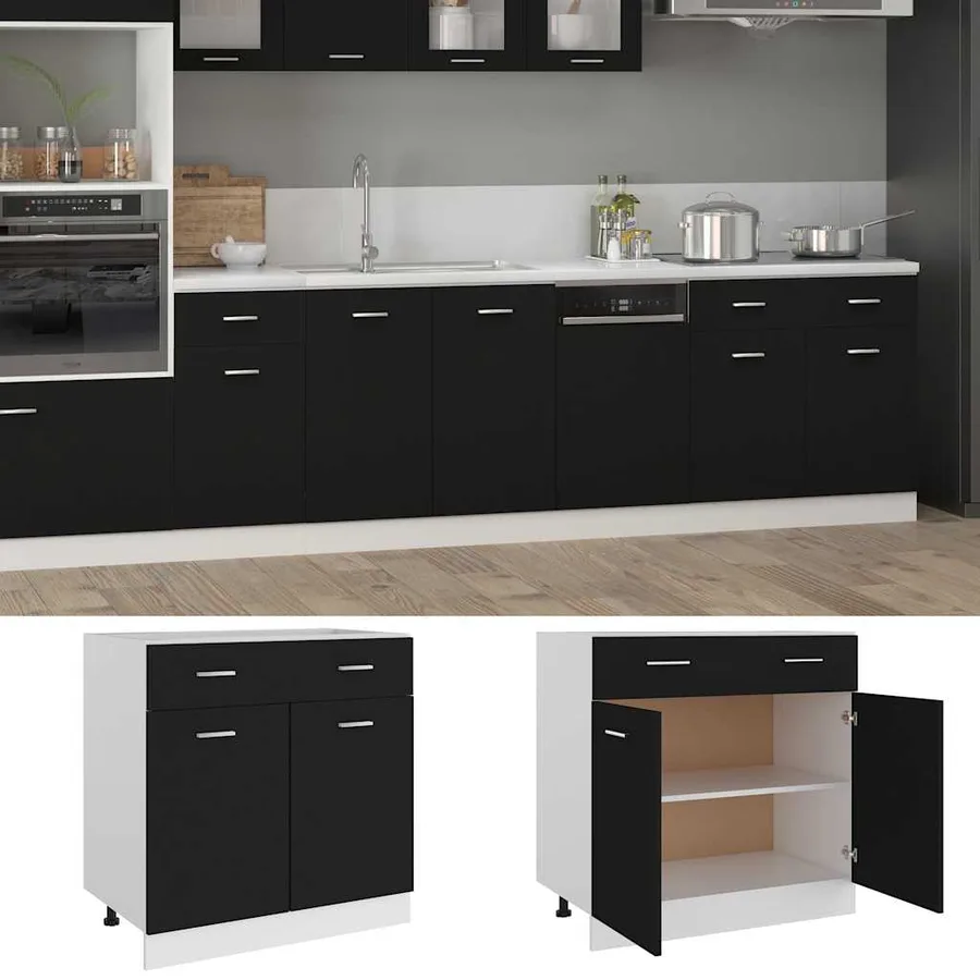 Armoire à tiroirs "Lyon" Noir 80 x 46 x 81,5 cm Bois d'ingénierie - 2
