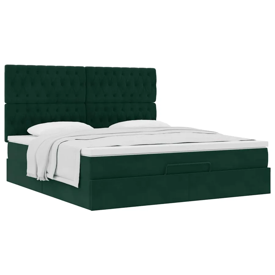Cadre de lit ottoman avec matelas vert foncé 180x200cm velours - 5