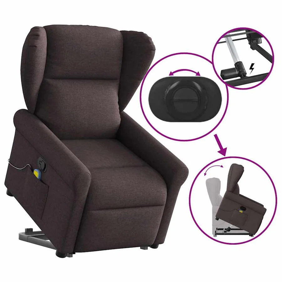 Fauteuil inclinable de massage Marron foncé Tissu - 8
