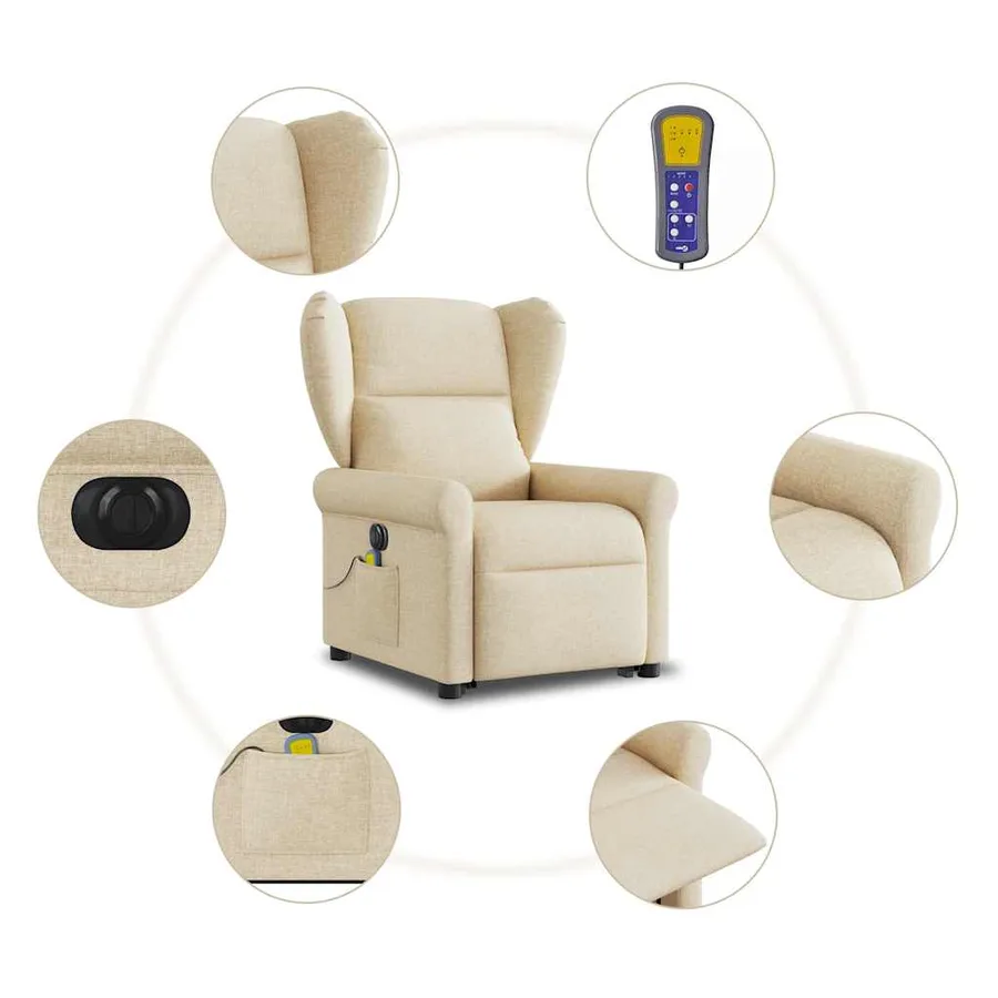 Fauteuil inclinable de massage électrique Crème Tissu - 11
