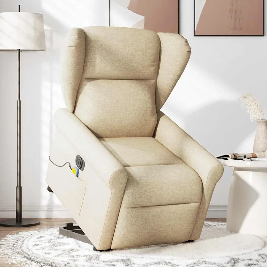 Fauteuil inclinable de massage électrique Crème Tissu - 2